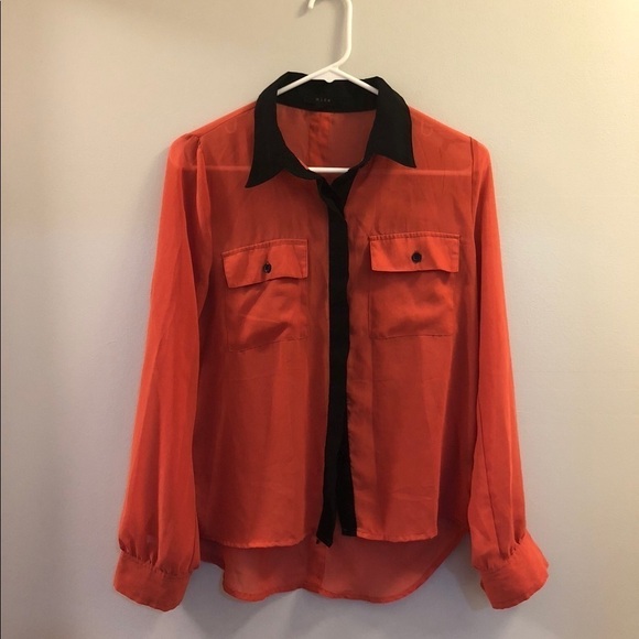 MINE med button down semi sheer Blouse - Picture 1 of 5
